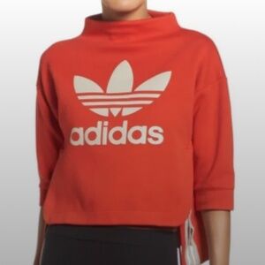 Adidas Originals Red Cropped Paris Sweatshirt with Sheer Adi-Stripes side Medium